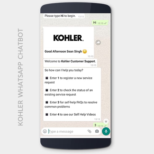 Kohler Customer Support Whatsapp Chatbot
